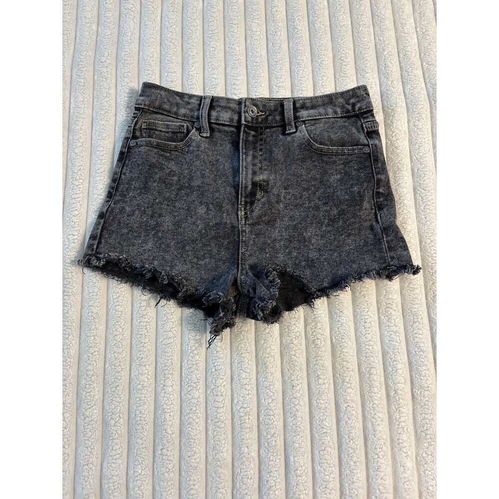 Kendall + Kylie The Drifter High Rise Grey Denim Frayed Shorts Womens 2” Inseam